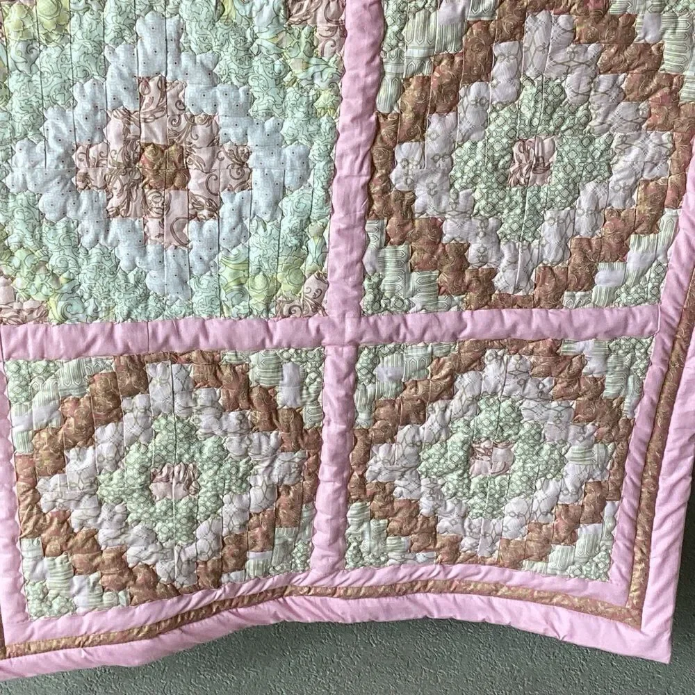 NWT. Hand Crafted Large Lap Quilt in Pinks